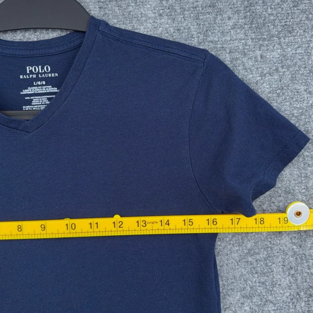 Polo Ralph Lauren V-Neck T-Shirt Kids Large Cotton Navy Blue
